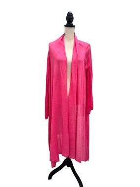 DKNY MULTIWAY PINK/CORAL LINEN COZY KNIT LONG SLEEVE CARDIGAN